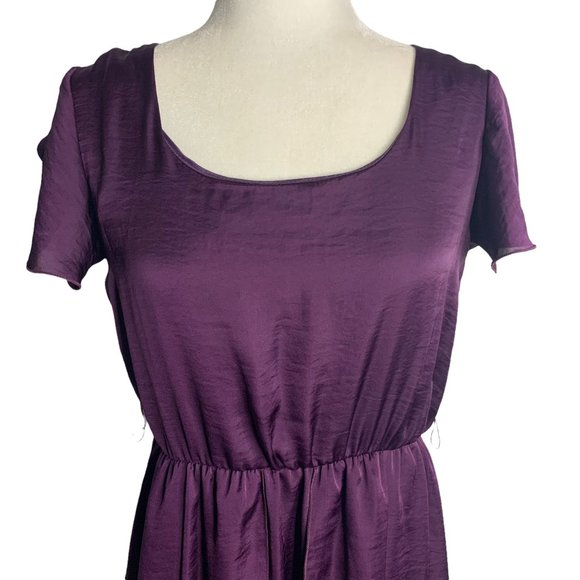 Vintage Jody High Low Hem Dress M Purple Short Sleeve Elastic Waist Scoop Neck - Picture 2 of 6